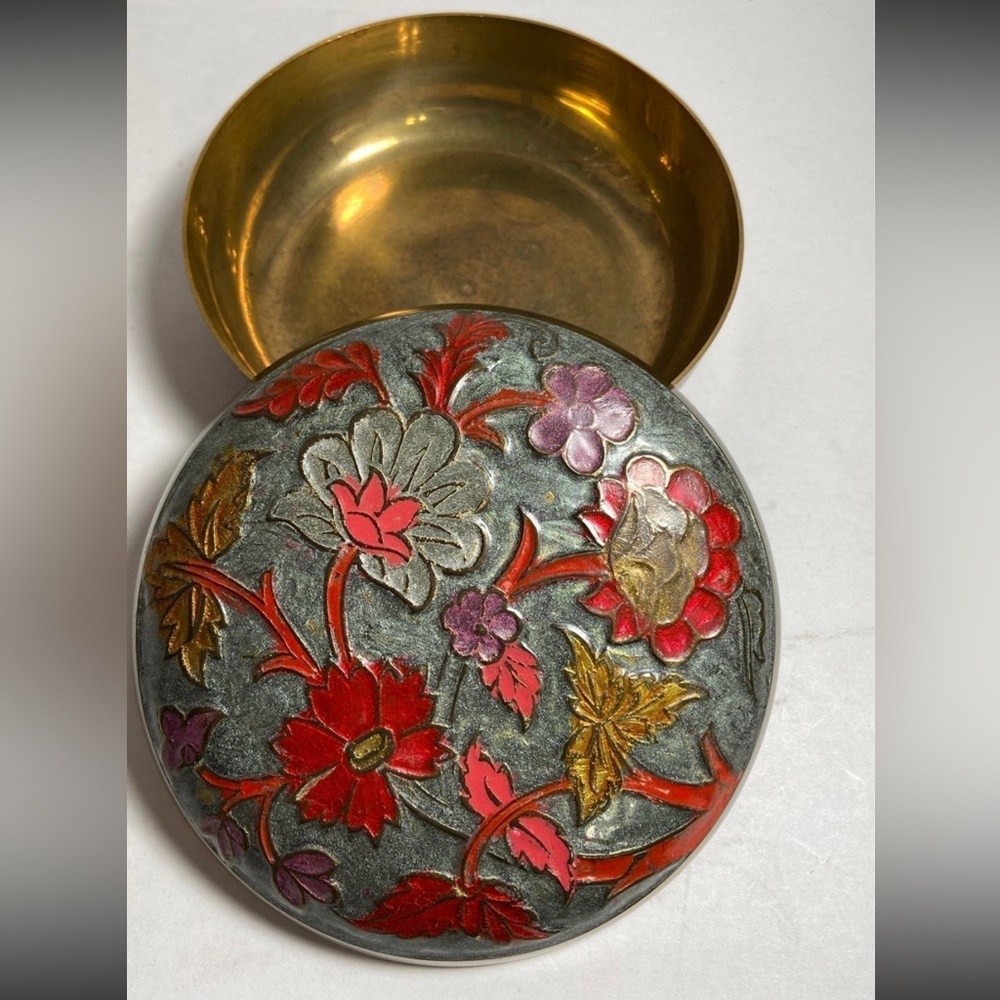 Vintage Brass and enamel Trinket Dish